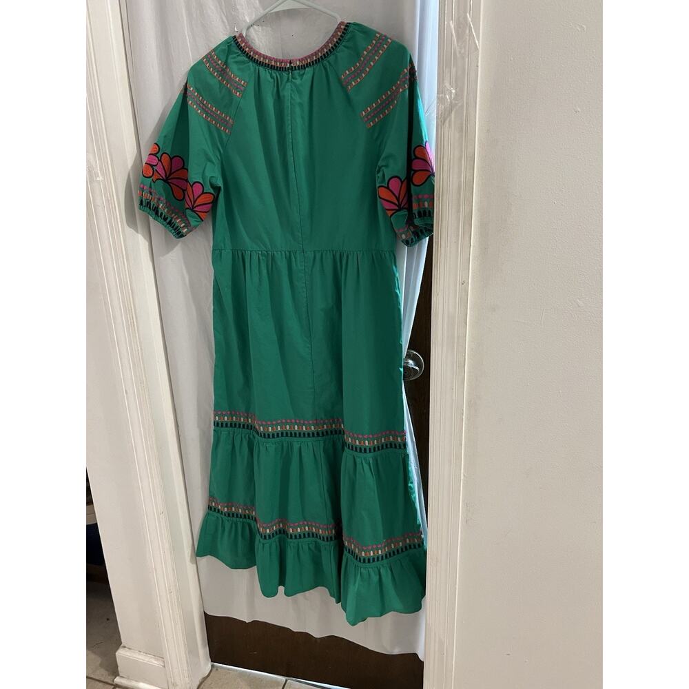 Boden Green Floral Embroidered Natalie Tiered Maxi Dress Sz 2 Boho Peasant - Picture 8 of 8